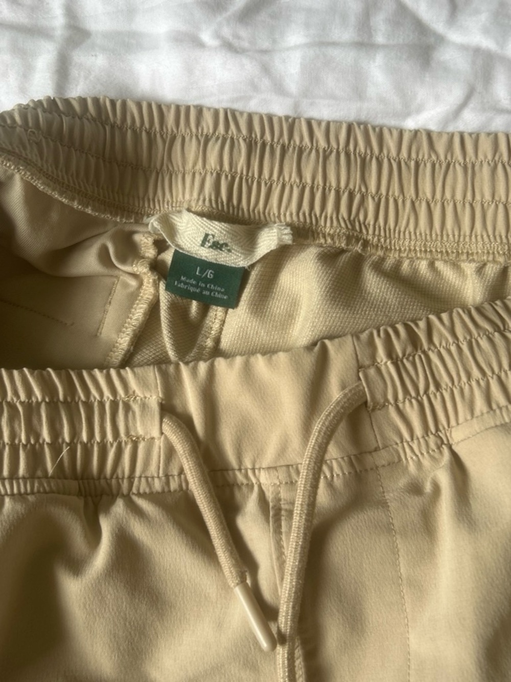 Wax Drawstring Elastic Waist Bottoms in Light Beige